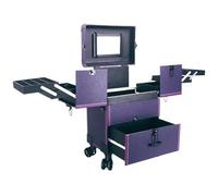 Professional Makeup Artist Manicure Lady's Big Suitcase Storage Travel Box Folding Carry-On Rolling Luggage-Bags Trolley Case(Purple)