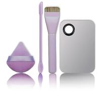 Professional Makeup Brush Set, 6-Piece Face Kit with Foundation Brush, Blender Sponge, Spatula, Mixing Palette, Purple