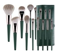 Professional Makeup Brush Set - Foundation, Blush, Eyeshadow, Concealer, Powder, Eyebrow Synthetic Brushes for Face Makeup - 14pcs Green with Cosmetic Bag