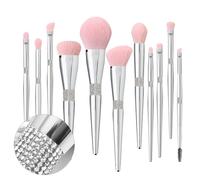 Professional Makeup Brush Set Luxury 11pcs Silver Glitter Crystal Make Up Brush Kit Vegan Soft Synthetic Hair Foundation Eyeshadow Eyebrow Lip Cosmetic Brush Set With Gift Box For Girl