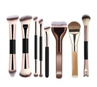 Professional Makeup Brush Set with Beauty Sponges & Powder Puffs, Premium Synthetic Foundation Blush Concealer Contour Brushes, Complete Face & Eye Makeup Tools，8PCS Golden