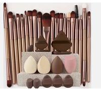 Professional Makeup Brush Set with Blending Sponges, 34 Pieces, Chestnut Brown and Rose Gold, Includes 20 Brushes and Beauty Blenders
