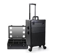 Professional Makeup Case,Aluminium Make Up Case, Cosmetic Case with Light and Mirror, for Hair Curler Brush Set and Cosmetics (Color : Noir, (Noir 35x25x63m)