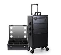 Professional Makeup Case,Aluminium Make Up Case, Cosmetic Case with Light and Mirror, for Hair Curler Brush Set and Cosmetics (Color : Noir, (Noir 35x25x73cm)