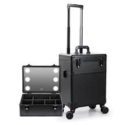 Professional Makeup Case,Aluminium Make Up Case, Cosmetic Case with Light and Mirror, for Hair Curler Brush Set and Cosmetics (Color : Noir, (Noir 35x25x53cm)