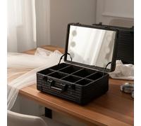 Professional Makeup Case Cosmetic Organizer Box with Led Lighted Mirror Aluminum Trolley Train Case with Dimmable, Style to 3, Array, Silver
