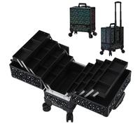 Professional Makeup Case - rolling Salon Trolley with Wheels, Makeup Box and Travel Suitcase for Cosmetology, Nail tech or Tattoo Storage(Flashing Star)