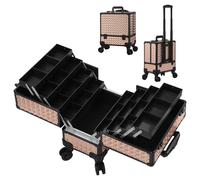 Professional Makeup Case - Rolling Salon Trolley with Wheels, Makeup Box and Travel Suitcase for Cosmetology, Nail Tech or Tattoo Storage (Rose Gold)