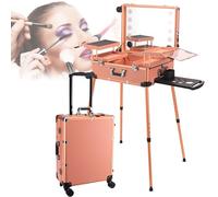 Professional Makeup Case with LED Light and Bluetooth, Rolling Cosmetic Organizer for Studio and Travel