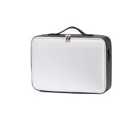 Professional Makeup Train Case with Removable Dividers Large Capacity Double Layer Organizer Bag Waterproof PU Toiletry Bag for Makeup Brushes & Cosmetics Travel Storage Case White Elitzia ET1010D