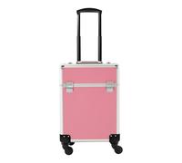 Professional Makeup Trolley, Large Rolling Makeup Train Case with 4 Removable Wheels & Telescopic Handle, Lockable Cosmetic Organiser with Folding Trays for MUA, Nail Tech & Stylist, Pink