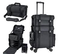 Professional Makeup Trolley with Wheels Large Storage Beauty Makeup Case Vanity Case Hairdressing Trolley on Wheels 3 in 1 Cosmetics Organiser Box with 8 Removal Drawer, Nylon Black