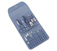 Professional Manicure Kit, 16PCS Nail Grooming Kit, Stainless Steel Nail Cutting Kit for Men Women, Nail Clipper Set with Leather Case for Travel Gift Blue Nail Manicure Kit