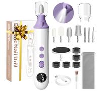 Professional Manicure Pedicure Kit, Cordless Electric Nail File with LCD & Lamp, Rechargeable Toenail Grinder for Thick Toenails, Portable Nail Dremel Tools for Women & Men Baby Pets