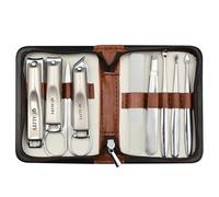 Professional Manicure Set, 9 pcs Portable Nail Clippers & Eyebrow Grooming Kit, Stainless Steel Nail Care Tools with Luxurious PU Leather Case for Travel & Home