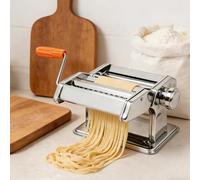 Professional Manual Pasta Maker, 410 Stainless Steel Pasta Machine with Detachable Crank, 9 Thickness Settings, Non-Slip Rubber Feet & Dual Cutters for Fresh Pasta
