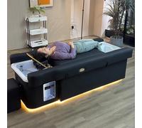 Professional Massage Shampoo Bed, LED Black Luxury Modern Massage Table with Water Circulation, Fumigation & Light Therapy for Spa Beauty Salon