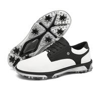 Professional Men & Women Golf Trainers Waterproof Full Grain Leather Soft Spikes Low-Cut Round Toe Classic Oxford Style Premium Footwear for All Seasons,WhiteBlack,7 UK