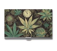Professional Metal Business Card Holder Ultra Slim, A Puff in Time Weed Marijuana Card Case with Magnetic Closure, Name Cards Organizer for Pocket Purse, Wallet Credit Cards Id Case for Men Women