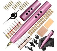 Professional Microblading Pen Kit - Dual Battery Permanent Makeup Tool for Eyebrow & Lip Tattoo, Complete with Practice Accessories (Pink)