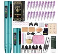 Professional Microblading Tattoo Gun Kit, Wireless Eyebrow Tattoo Pen Machine Kits, Complete Microblading Supplies with 2Pcs 500 mAh Battery, 20Pcs Cartridge Needles for Artists (Blue)