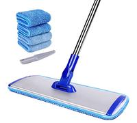 Professional Microfiber Mop Floor Cleaning, 18" Flat Mop with Stainless Steel Handle, 4 Reusable Washable Pads and Brush