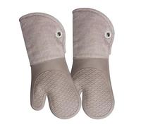 Professional Microwave Silicone Oven Mitts one Pair, Kitchen Mitten Set for Heat Resistant with 500 Degrees, Kitchen Gloves Pot Holder for BBQ Cooking Baking (Khaki)