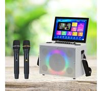 Professional Mini KTV Machine, KTV Singing Karaoke Player with 14.1-inch Touchscreen and 2 Professional Microphones, 180° Flip + 270° Swivel, 10Ah Lithium Battery for Outdoor Party Bar