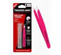 Professional Mini Slant Tweezers for Eyebrows & Facial Hair Removal - Precision Stainless Steel Slant Tip Eyebrow Tweezer with Protective Case for Women & Men - Pink