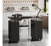 Professional Mobile Manicure Table with Built-in Dust Collector and Drawers, Black