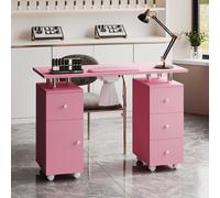 Professional Mobile Manicure Table with Built-in Dust Collector and Drawers, Pink