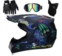 Professional Motocross Helmet for Kids & Adults - Off Road Motorcycle Helmet with Goggles, Gloves & Face Cover, Lightweight ATV Dirt Bike Helmet Set (XL (61-62cm))