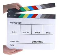 Professional Movie Directors Clapboard, Photography Studio Video TV Acrylic Clapper Board Dry Erase Film Slate Cut Action Scene Clapper with Color Sticks 9.6x11.7 inch/25x30cm, White
