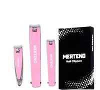 Professional Nail Clippers Set 3 Pack Premium Sharp Stainless Steel Fingernail & Toenail Clippers with Sturdy Travel Tin Case, Professional Manicure Kit Fingernail Tools for Nail Care (Pink/Silver)