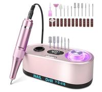 Professional Nail Drill 40000RPM,Electric Nail File for Acrylic and Gel Nails,Multi Functional Nail Drill Set with 6 Bits,Luminous Touch knob (Pink)