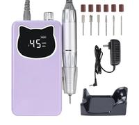 Professional Nail Drill File 45000RPM Electric Portable Nails Drills Kit with Rechargeable 7 uñas Bits Cordless Efile for Poly Gel Acrylic Nails Remover Home Salon Pedicure Manicure Tool (Purple)