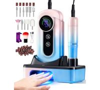 Professional Nail Drill Kit Electric File: Cordless Nail Drills with Bits & Base for Acrylic Nails Remove, 45000RPM Portable Rechargeable Nail E-File Machine, for Home & Salon (Blue)
