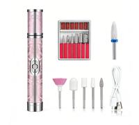Professional Nail Drill Kit Rechargeable E File for Acrylics Gel Removal Nail Art Trimming Buffing Low Noise Compact Design Silver(18 Pink Accessories)