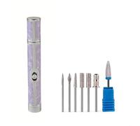 Professional Nail Drill Kit Rechargeable E File for Acrylics Gel Removal Nail Art Trimming Buffing Low Noise Compact Design Silver(7 Purple Accessories)