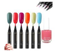 Professional Nail Pen Set - 6 Colors per Set, 3 in 1 Quick Dry Nail Polish Pens, 36 Colors, 8ML Gel Pens for DIY Nail Art, Easy Nail Polish Pen for Women (E)