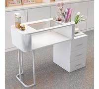 Professional Nail Tech Desk for Manicure Wooden Salon Spa Table with Drawers & 3-Layer Storage Cabinet Ideal Nail Artist Workstation for Home Beauty Salon
