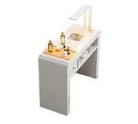 Professional Nail Tech Table with Drawers & Electric Dust Collector, Modern Manicure Workstation for Salon & Spa, LED Illuminated Makeup Station in Wood