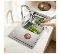 Professional Nano-Coated Stainless Steel Kitchen Sink, Handmade Single Deep Bowl Countertop Basin with Square Design, Extra-Large Capacity, Includes Strainer and Drain Fittings(70x50x22cm)