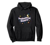 Professional Napper Bubble Letter Pixel Moon Pullover Hoodie