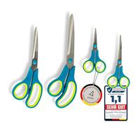 Professional Office Scissors Set, 4 Pieces, Stainless Steel, 24.5/21.5/14.5/12.5 cm - Scissors with Sharp Blades & Ergonomic Handles - For Office, Household, Crafts, Sewing - Right & Left Handed
