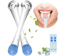 Professional Oral Tongue Brush Scrapers Cleaner 2 Packs for Adults and Kids, Reducing Bad Breath Great for Oral Care, 2 PCS Stainless Steel Tongue Scraper Cleaner with 4 Replaceable Tongue Brushes