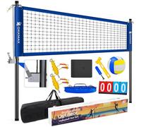 Professional Outdoor Volleyball Net Set with Adjustable Poles & Anti-Sag Design, Portable Volleyball Net Includes Beach Fixed Plate, Scoreboard, Boundary Line and Carry Bag for Backyard Beach Grass