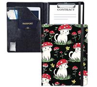 Professional Padfolio Organizer for A4/Letter Size,Slim Faux Leather Portfolio with Clipboard,Notepad Holder & Document Pockets for Work,Office,Interviews,Red Mushroom Head Cats
