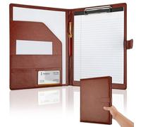 Professional Padfolio with Clipboard, Faux Leather Portfolio Folder Binder, Legal Pad Holder for A4 Letter Size Notepad, Resume, Writing Pad, Ideal Organizer for Business Office Conference (Brown)