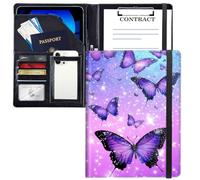Professional Padfolio with Clipboard,Faux Leather Portfolio Folder for A4 Letter Size Paper,Business Organizer for Office,Resume & Meetings,Purple Glitter Butterfly